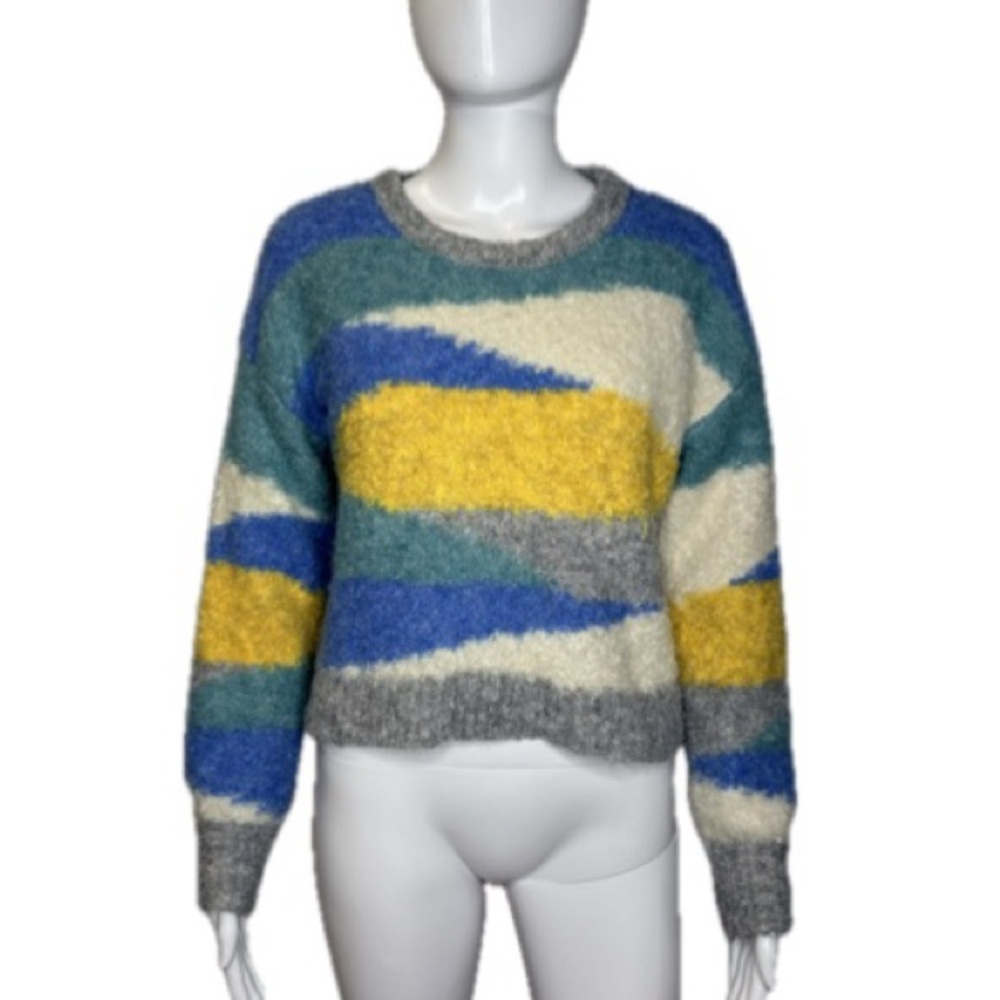 Jessica Simpson Cozy Nubby Chenille Color Blocked Cropped Sweater Size Small